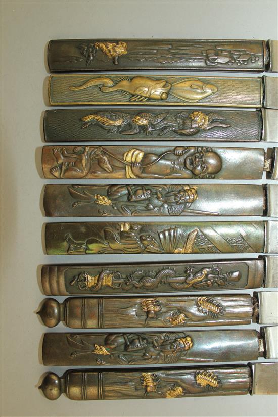 Eleven Japanese Kozuka handles, late 19th century, approx. 21cm